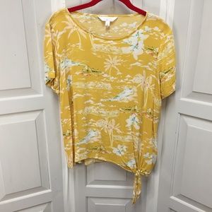 LC Lauren Conrad Asian Print Yellow Top